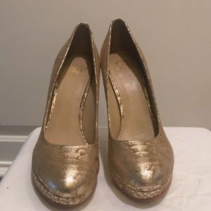 Gold Joan & David Platform Heels!
